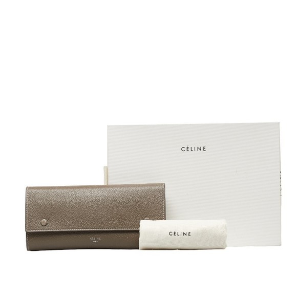 Celine Large Flap Multi-Function Long Wallet Greige Yellow Leather - Picture 11 of 12